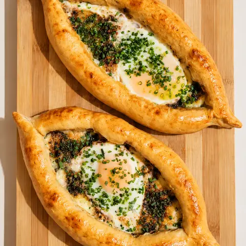 2 Khachapuri on a wooden board
