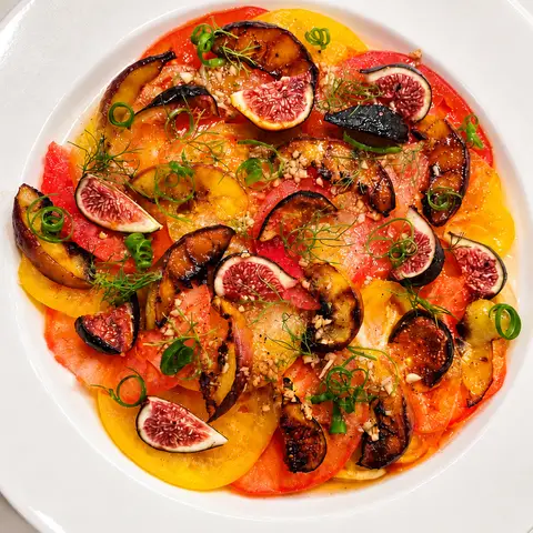 Tomatoes, Peaches and Figs on a plate